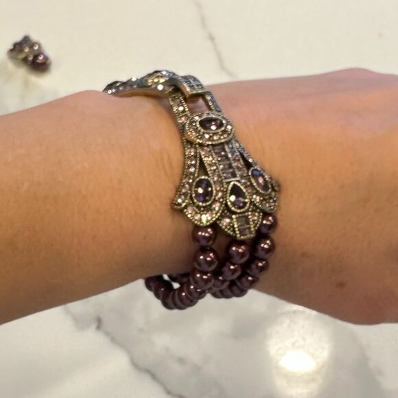 Rare Heidi Daus Age of Elegance Aubergine Pearls 5-string Jewelry Set - Picture 10 of 14